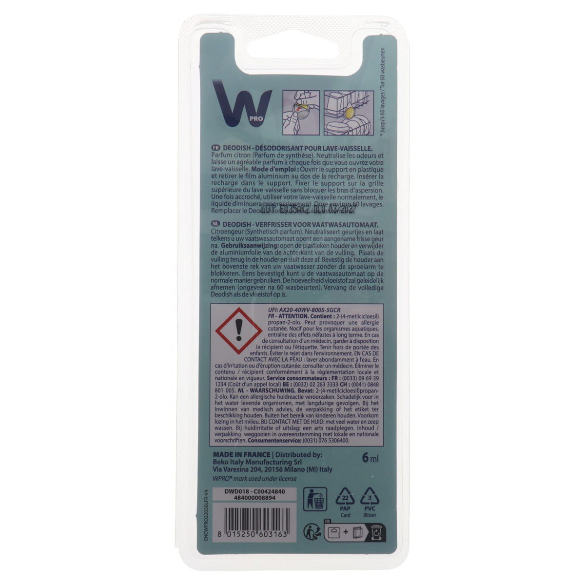 Deodorante WPro DeoDish universale per lavastoviglie Whirlpool Electrolux Bosch