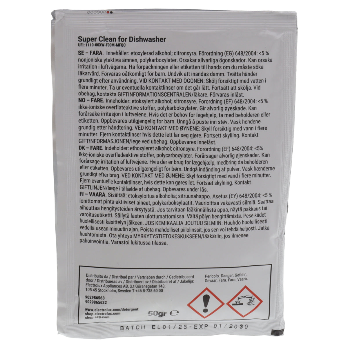 Electrolux 2x polvere Super Clean sgrassante sanificante per lavastoviglie potente