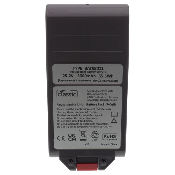 Batteria 25.2V 2600mAh per scopa aspirapolvere Dyson V12 SV20 SV26 SV30